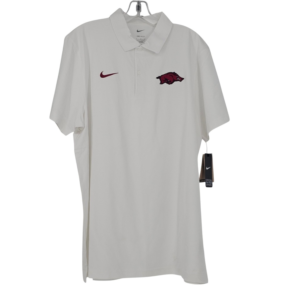 Nike Arkansas Razorbacks On Field Polo Mens L Dri-FIT White NWT $85